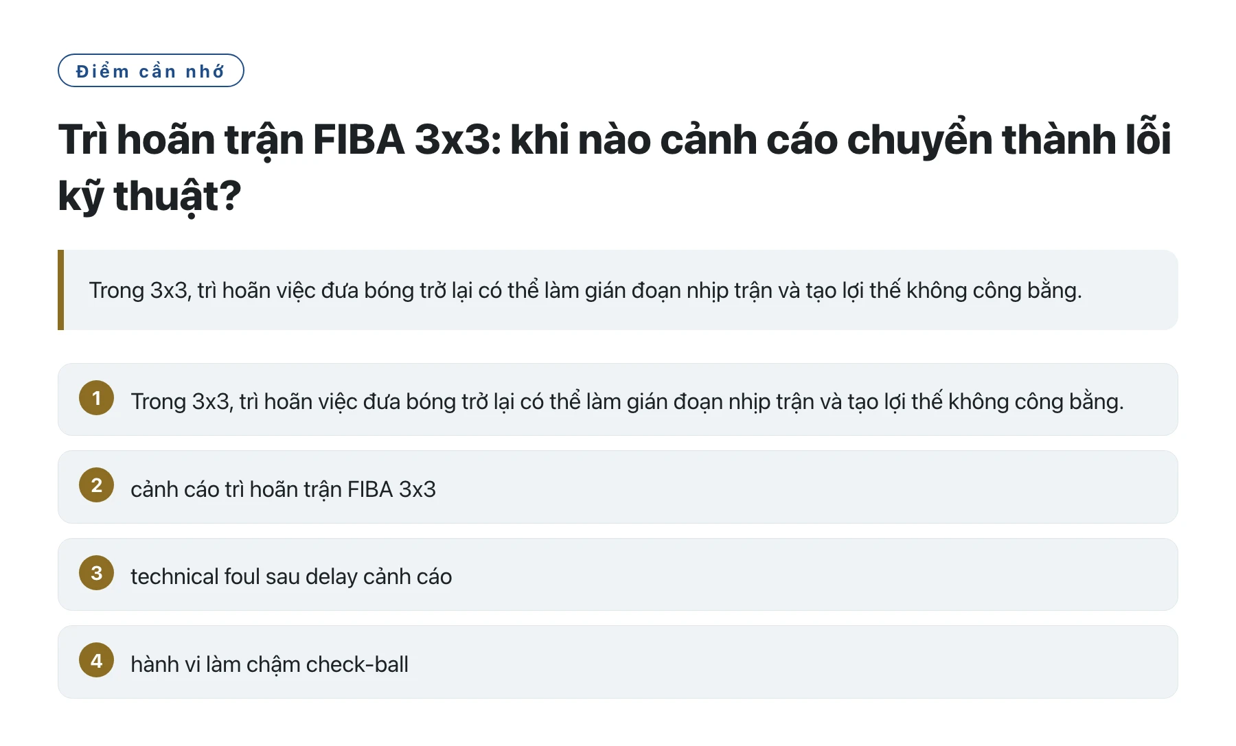 Trì hoãn trận FIBA 3x3: khi nào cảnh cáo chuyển thành lỗi kỹ thuật?——全文要点速览